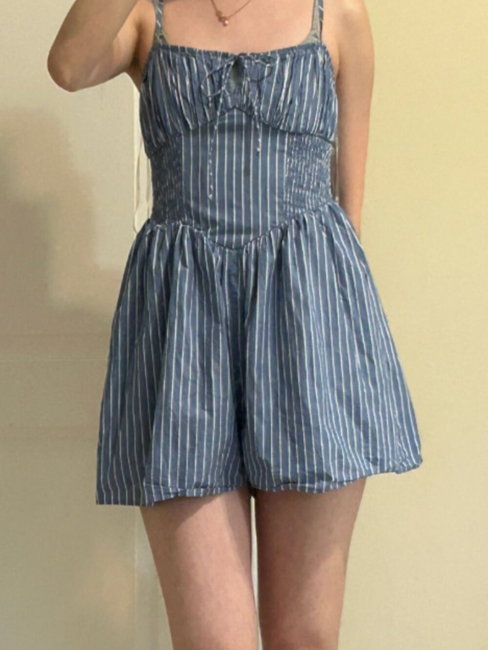 American Eagle Blue Striped Romper